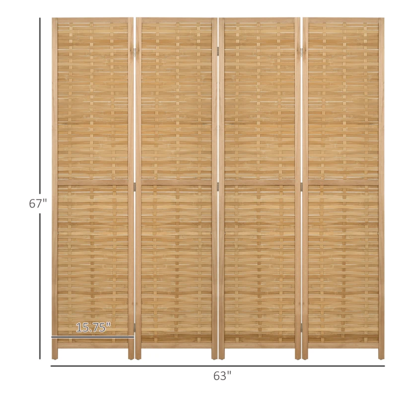 HOMCOM Hand Woven Room Divider, 4 Panel Bamboo Folding Privacy Screen for Home Office, 47.25"x67"x0.75", Natural