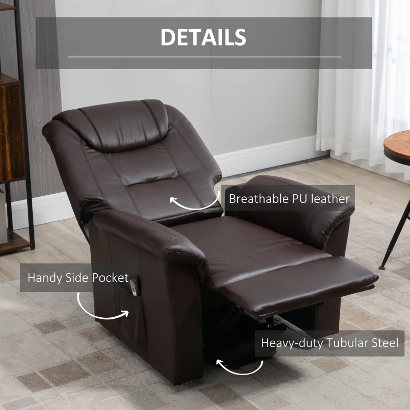 HOMCOM Electric Power Lift Chair for Elderly, PU Leather Recliner Sofa with Footrest and Remote Control for Living Room, Brown