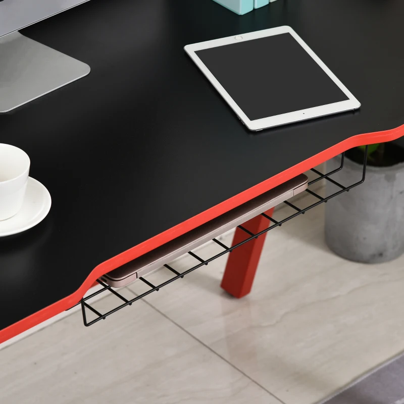 HOMCOM 55" Gaming Desk Gaming Table Home Office Desk with Durable Steel Frame, Game Station with Earphone Hook, Cup Holder, Under Table Wire Box, Game Handle Holder, Black