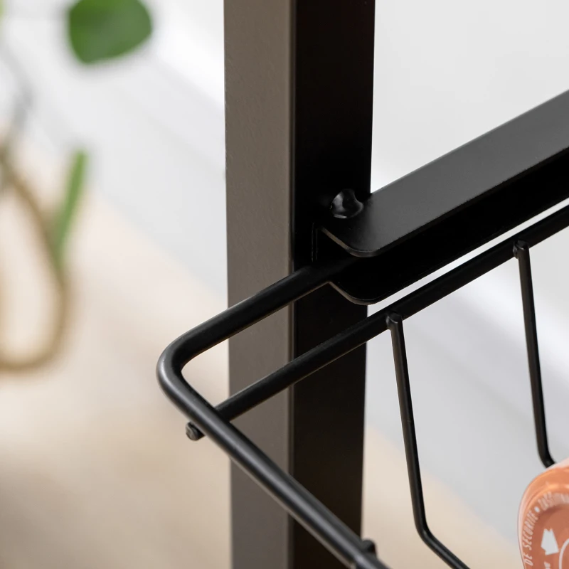 HOMCOM Industrial Kitchen Bakers Rack, Microwave Stand, Coffee Bar Station with Storage Shelves, Wire Basket, 5 Movable Hooks, Walnut