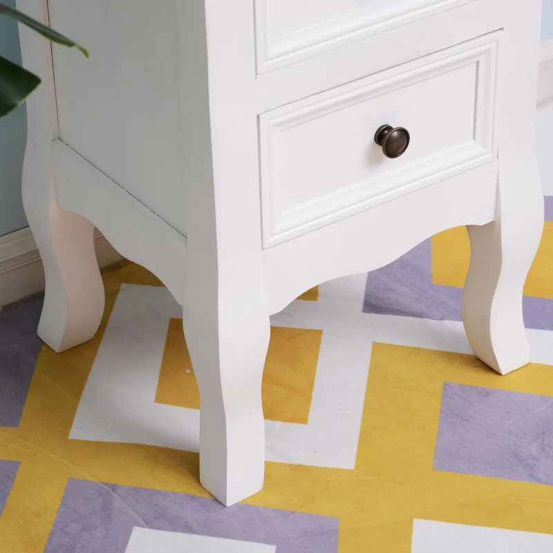 HOMCOM Set of 2 Wood Bedside Table Storage Nightstand Free Standing Cabinet Vintage Style Lamp Desk w/ Drawer White