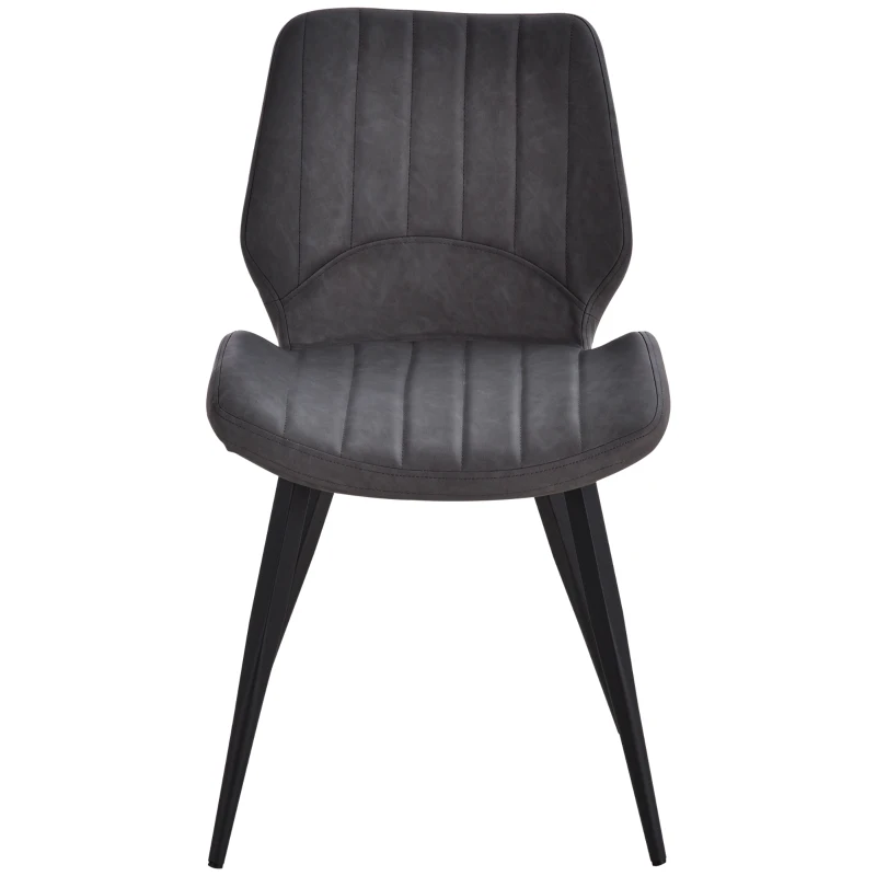 HOMCOM Modern Dining Chairs Set of 2, PU Leather Upholstered Kitchen Chair with Moulded Seats, Metal Frame, Grey