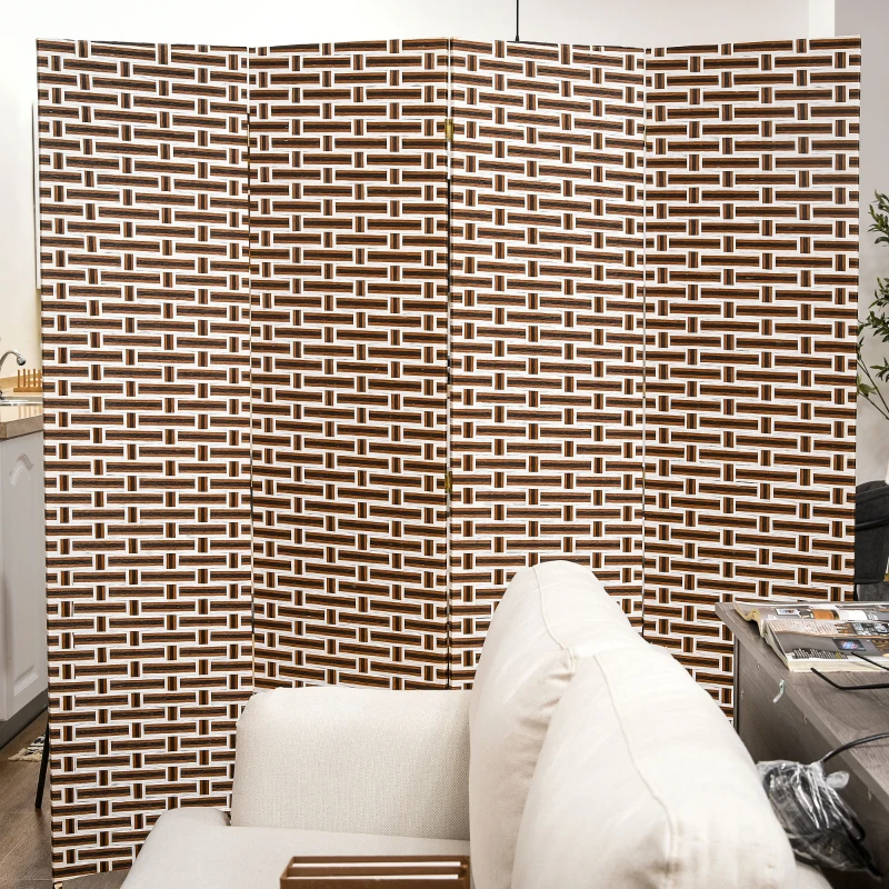 HOMCOM 6 Ft. Tall 4-Panel Room Divider, Wave Fiber Freestanding Folding Privacy Screen Panels, Partition Wall Divider for Indoor Bedroom Office, Mixed Brown