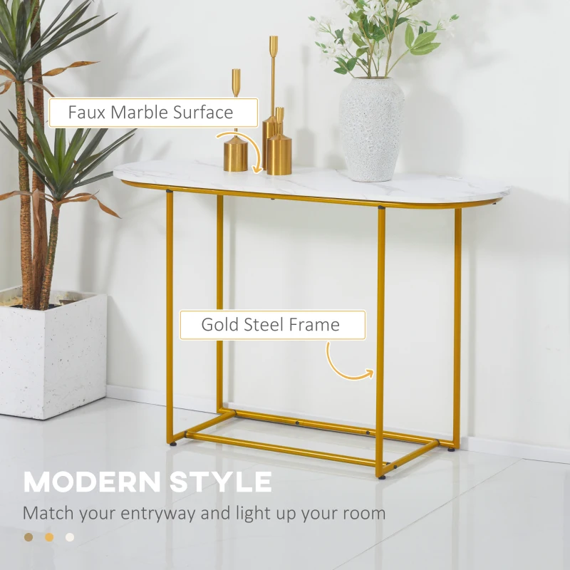 HOMCOM 47" Console Table, Modern Sofa Table with Gold Steel Legs for Entryway, Living Room and Bedroom, White and Gold