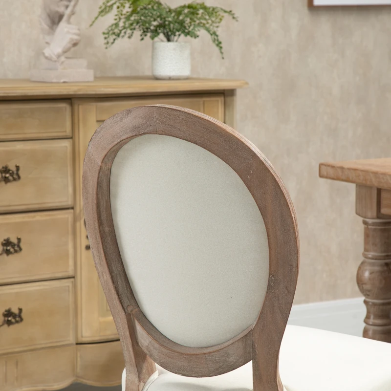 HOMCOM Set of 2 Armless Linen French Chic Dining Chair with Curved Backrest Cream