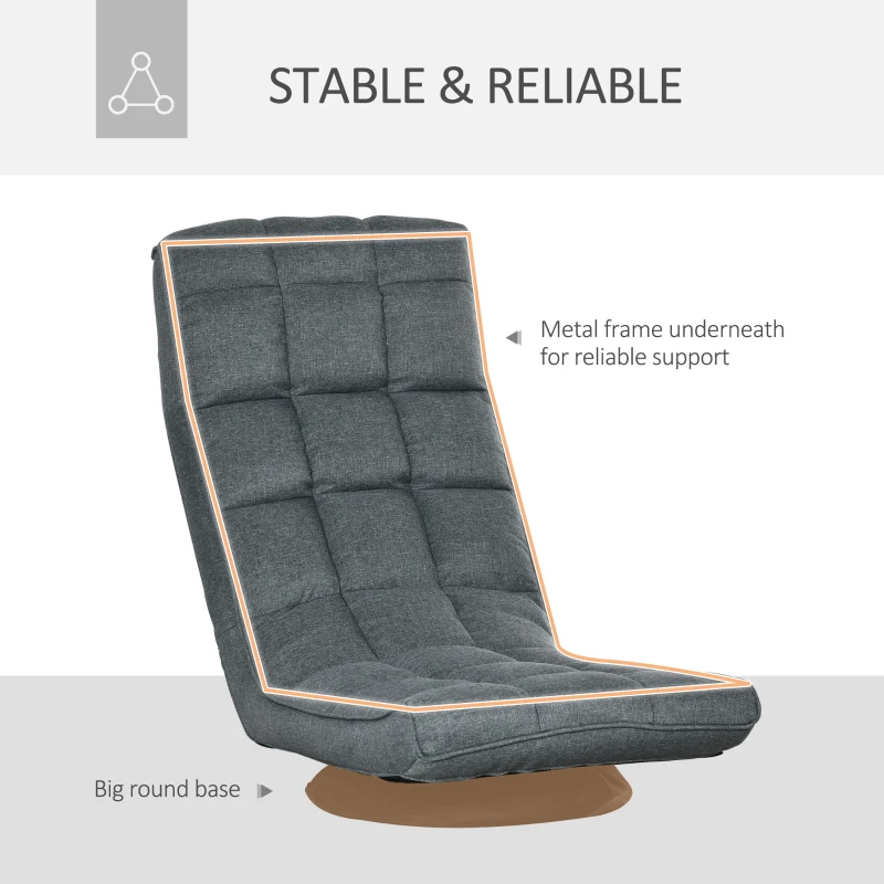 HOMCOM 360° Swivel Floor Chair, Folding Recliner Gaming Chair, Lazy Sofa Lounger with Adjustable Backrest Headrest, Thick Sponge Padding, Relaxing Reading, Light Grey