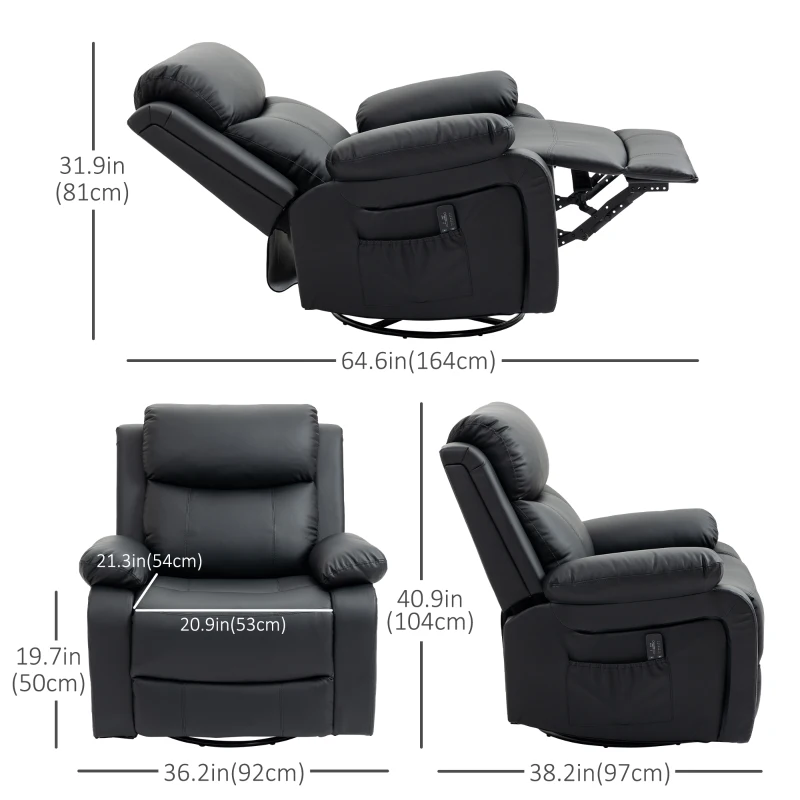 HOMCOM Deluxe Manual Recliner Electronic Massage Sofa Recliner Chair Leather Lounge Black