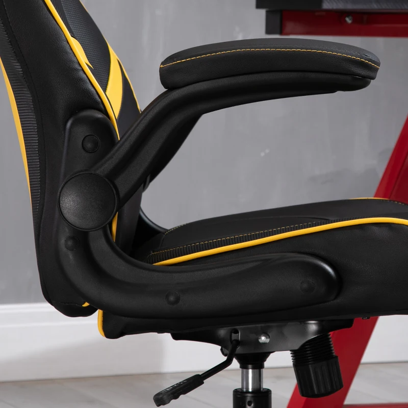 Vinsetto Office Chair Racing Vedio Gaming Faux Leather with Pedestal Base, Adjustable Head Pillow, Flip-Up Armrest, Yellow and Black