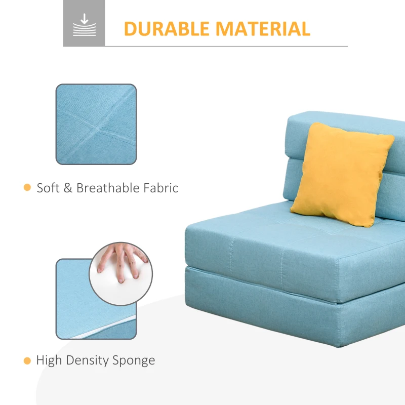 HOMCOM Convertible Floor Sofa Bed Recliner Fabric Upholstered Sleeper Lounge Futon with Pillow for Living Room, Blue/Yellow
