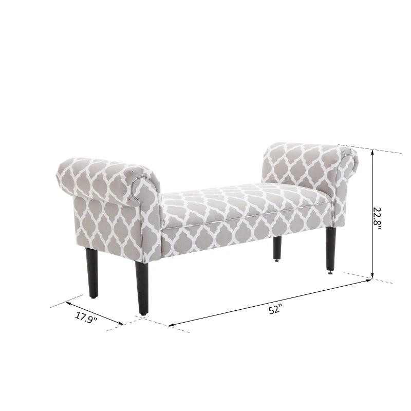 HOMCOM 52" Rolled Arm Bed Bench Bedside Footstool End of Bed Furniture Grey