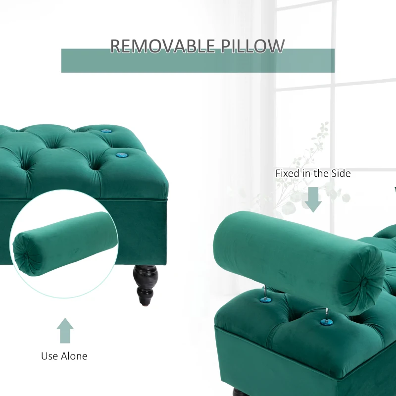 HOMCOM Upholstered Velvet Bench Button Tufted Multipurpose Shoe Stool for Living Room, Bedroom, Entryway, Green