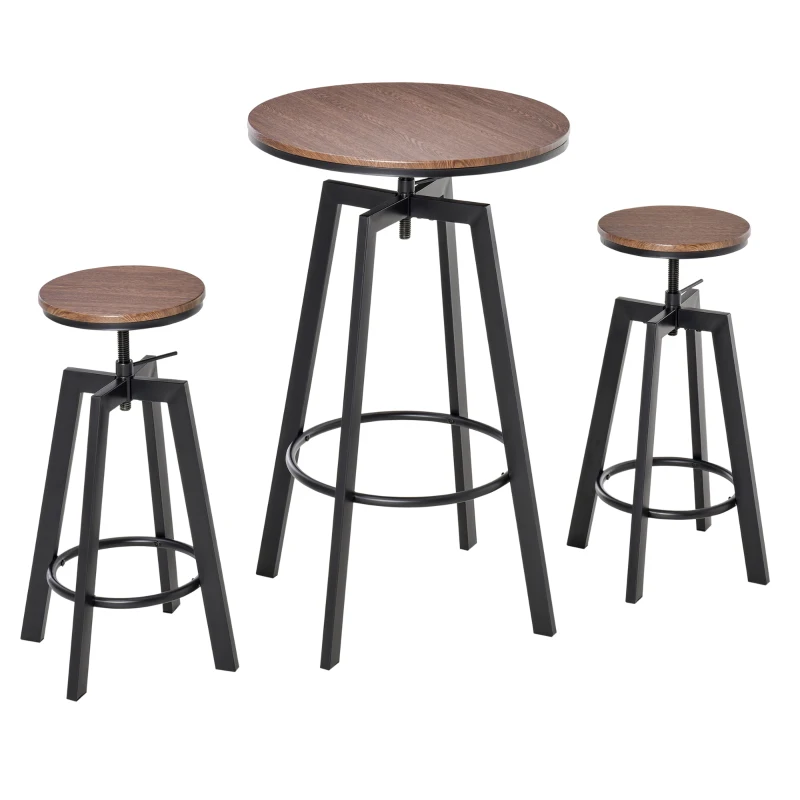 HOMCOM 3 Pieces Bar Table Set w/ 2 Stools Heavy Duty Steel Pub Dining Desk Chairs Industrial Metal Design Bistro Set Height Adjustable