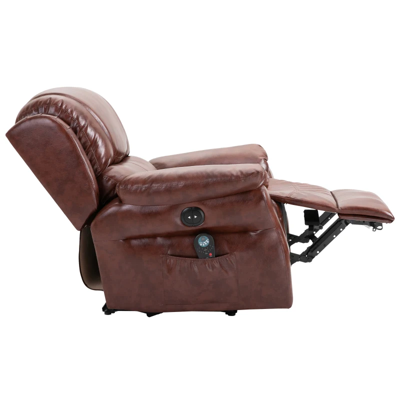 HOMCOM PU Leather Recliner Chair with Massage, Vibration, Muti-function Ergonomic Lounge Padded Sofa Chair with Remote Control for Dining Living Room, Brown