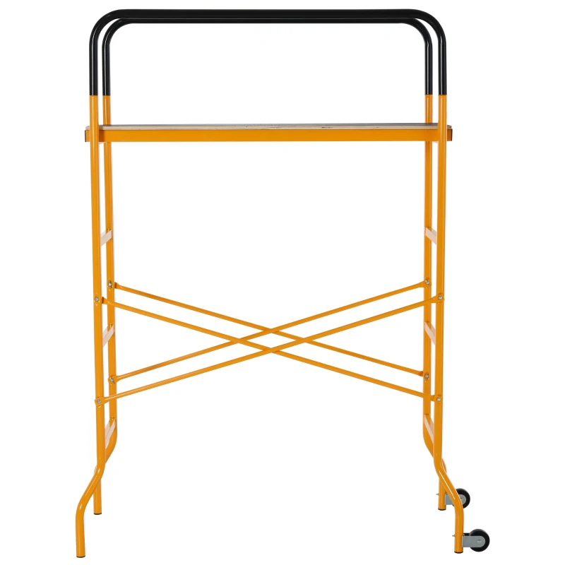 HOMCOM 4-Step Steel Scaffold Organizer Platform 2 Wheels for Easy Movement Non-Slip Design, for Indoor Outdoor Installation of Components and Parts, 45.25''x22.5''x70.75''