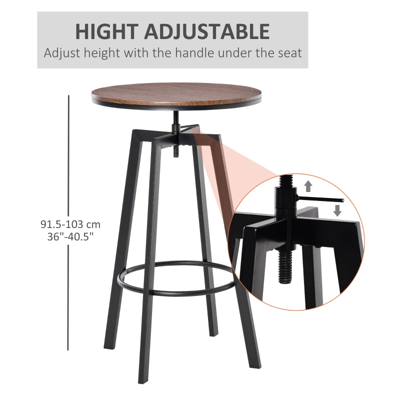 HOMCOM 3 Pieces Bar Table Set w/ 2 Stools Heavy Duty Steel Pub Dining Desk Chairs Industrial Metal Design Bistro Set Height Adjustable