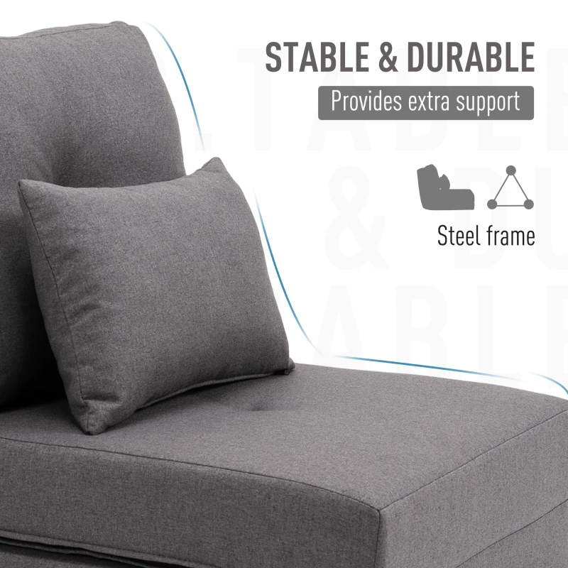 HOMCOM 2-In-1 Design Modern Style Floor Lazy Sofa with 5 Position Adjustable Backrest, Thick Padding, Metal Frame and 2 Pillows, for Living Room, Study, Bedroom, Balcony, Dark Grey