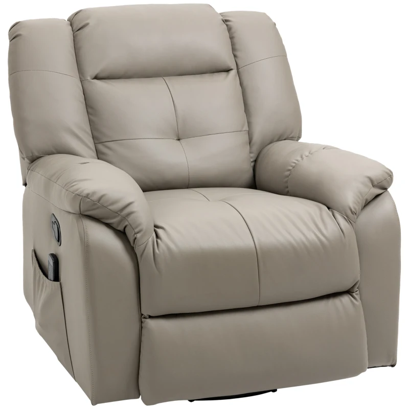 HOMCOM 8-Point Vibration Massage Recliner Chair, PU Leather Manual Reclining Sofa, Swivel Nursery Rocking Chair with Remote Control, Side Pockets, for Living Room, Grey