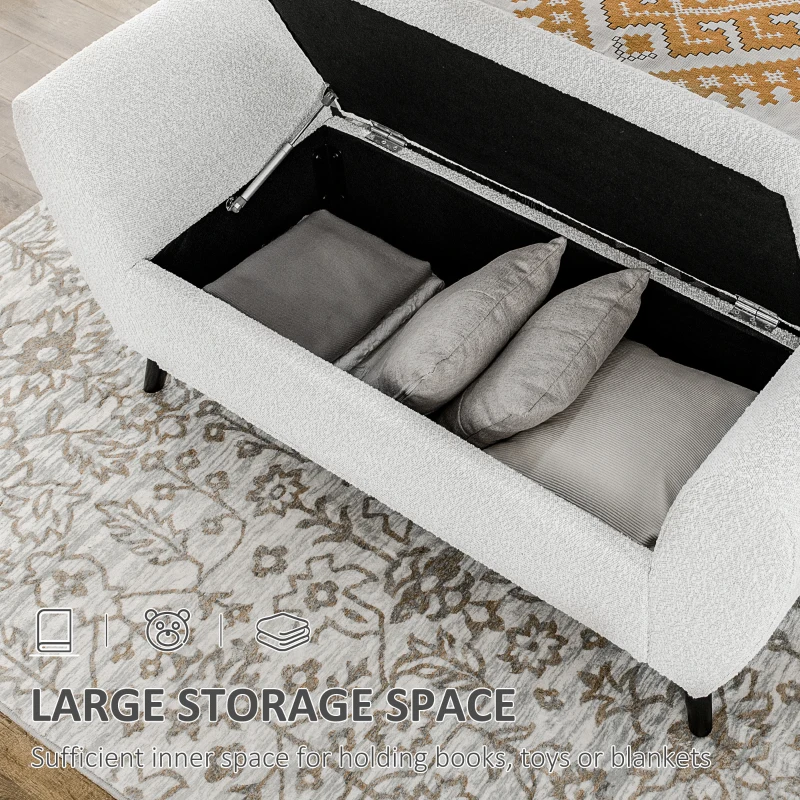 HOMCOM Upholstered Storage Bench with Arms, Modern Ottoman Bench for Bedroom, Entryway, and Living Room, Cream White