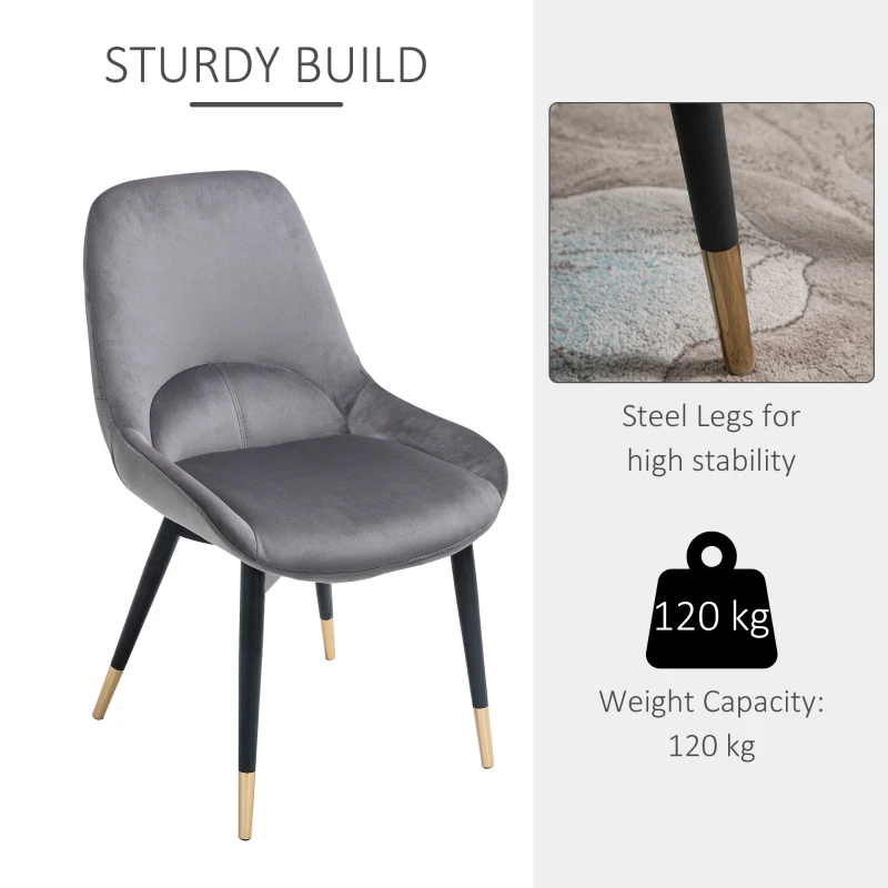 HOMCOM Mid-Century Upholstered Dining Chair Velvet-Touch Fabric Tufted Accent Chair with Metal Legs for Kitchen