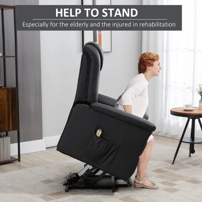 HOMCOM PU Leather Electric Power Lift Chair for Elderly with Remote Control and Footrest for Living Room (Black)