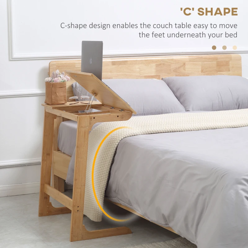 HOMCOM C-Shaped Side Table, End Table, Under Sofa Table with Bamboo Frame for Living Room, Bedroom, Natural