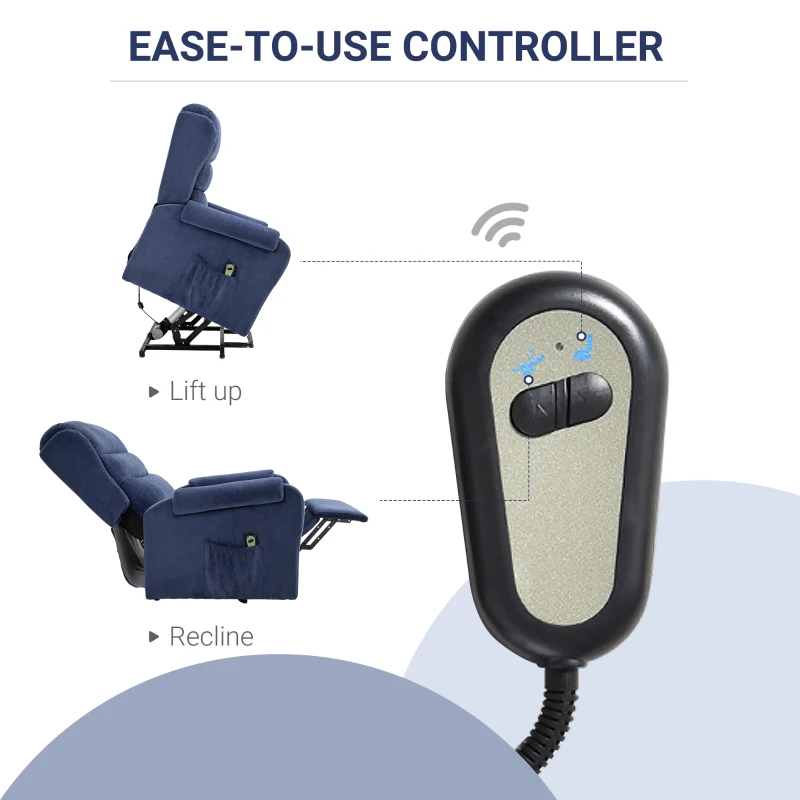 HOMCOM Electric Power Lift Recliner Velvet-Touch Fabric Chair with Remote Control for Elderly With Footrest, Reinforced Heavy Duty Reclining Mechanism, Living Room