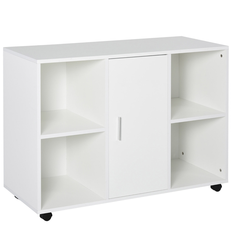 Vinsetto Mobile Office File Cabinet with Door Storage Shelves Printer Stand Unit With 360 Degree Casters White