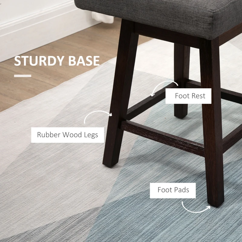 HOMCOM Counter Height Bar Stools, Swivel Bar Chairs, 25.5" High Fabric Tufted Breakfast Barstools for Kitchen, Set of 2, Gray