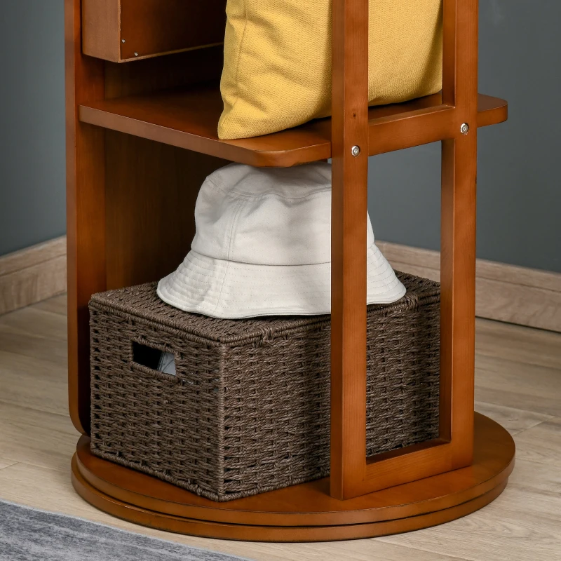 HOMCOM Full Length Mirror with Jewellery Cabinet, Hanging Cloth Bar, Coat Rack, 360° Rotate Floor Mirror for Bedroom, Living Room, Light Walnut