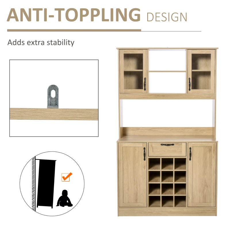 HOMCOM 71'' Large Traditional Kitchen Pantry Cabinet Cupboard, Kitchen Buffet Server Hutch Storage Sideboard with Microwave Counter, Optional 12-Bottle Wine Storage, Adjustable Shelves