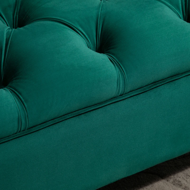 HOMCOM Upholstered Velvet Bench Button Tufted Multipurpose Shoe Stool for Living Room, Bedroom, Entryway, Green
