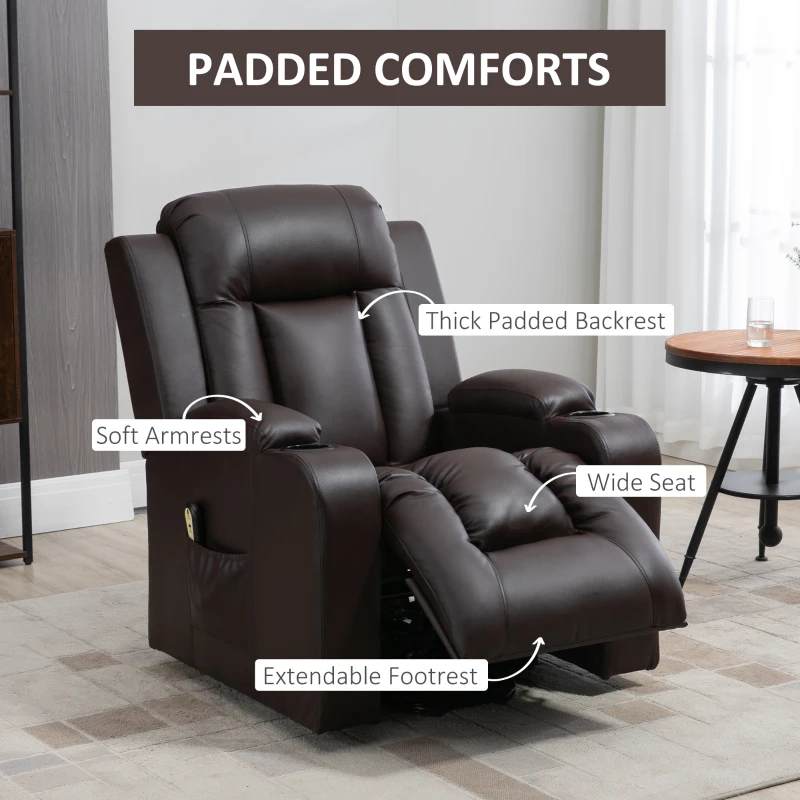 HOMCOM PU Leather Electric Power Lift Chair for Elderly Recliner Sofa with Cup Holders and Footrest (Brown)