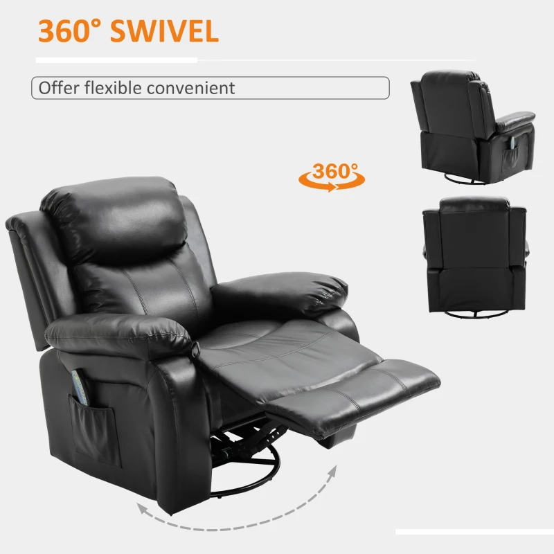 HOMCOM Deluxe Manual Recliner Electronic Massage Sofa Recliner Chair Leather Lounge Black