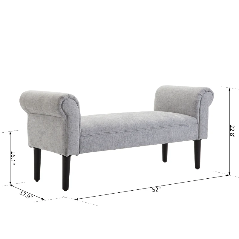 HOMCOM 52" Decorative Rolled Arm Bench Bed End Seat Thick Cushioned Entryway Grey
