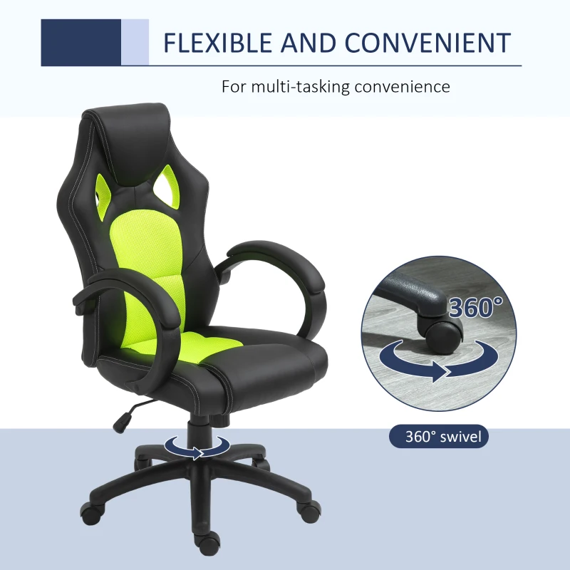 HOMCOM Racing Gaming Chair Office Chair Computer Desk Gamer Chair with Swivel Wheels, Padded Headrest, Tilt Function, Green