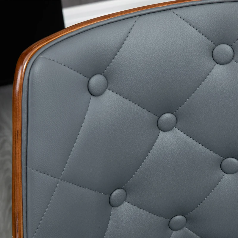 HOMCOM Dining Chairs Set of 2, Tufted Kitchen Chairs, PU Leather Upholstered Seats and Steel Legs for Dining Room, Grey