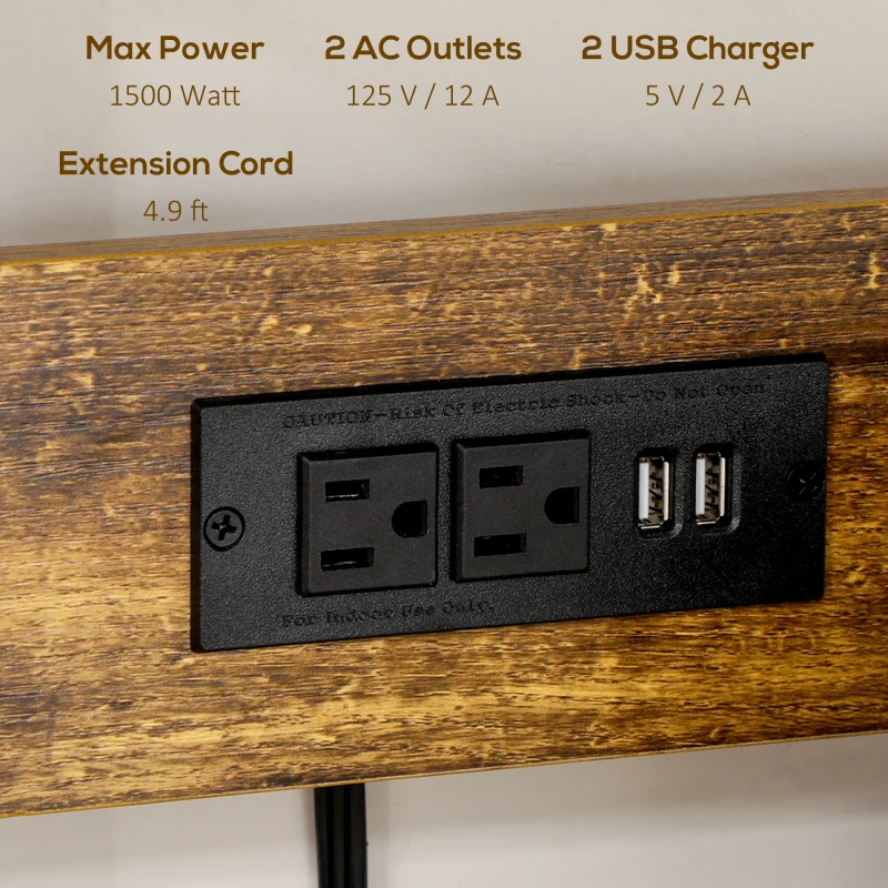 HOMCOM Kitchen Baker's Rack with Power Outlet, USB Ports, Coffee Bar Station with Adjustable Shelves, Rustic Brown