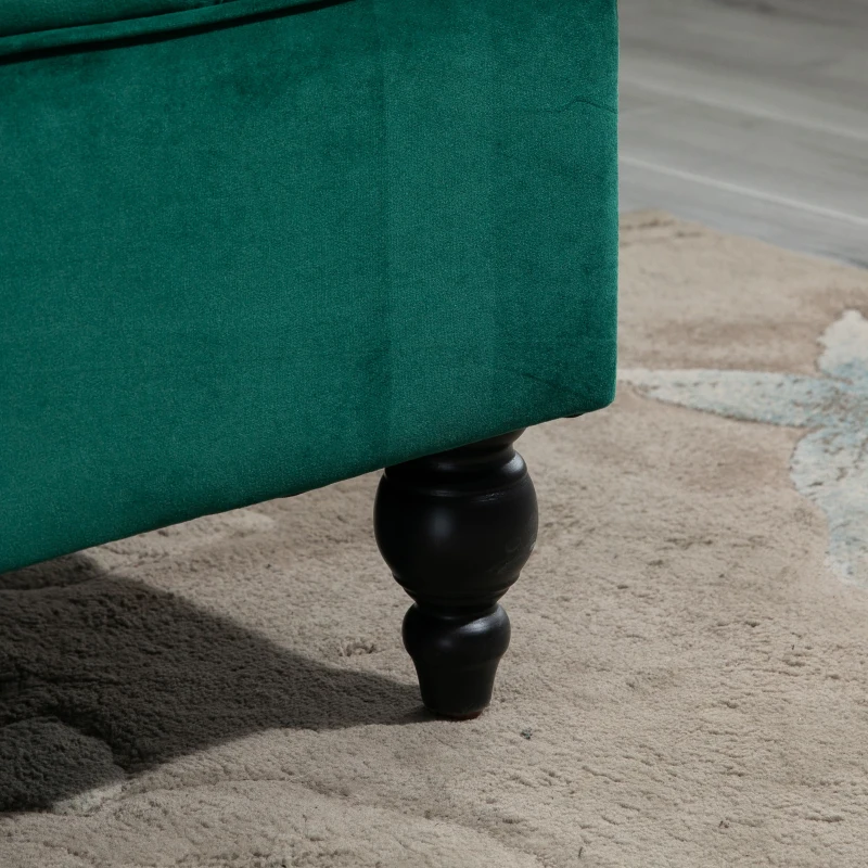 HOMCOM Upholstered Velvet Bench Button Tufted Multipurpose Shoe Stool for Living Room, Bedroom, Entryway, Green