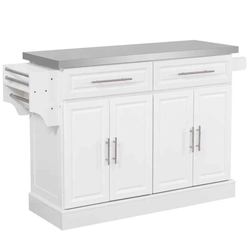 HOMCOM Rolling Kitchen Island on Wheels, Storage Cart with Stainless Steel Top, White