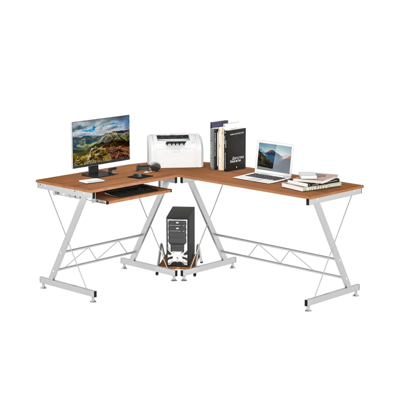 HOMCOM 67" L-shaped Corner Computer Desk Office Workstation Nature