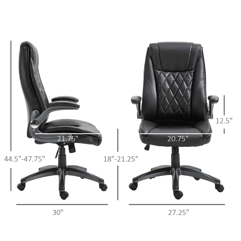 Vinsetto High-Back Office Chair Executive Swivel Computer Desk Chair, with PU Leather, Flip-up Armrest, Black