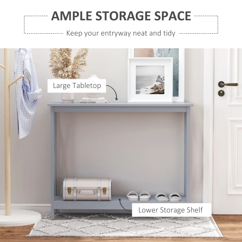 HOMCOM 2 Tier X-Design Console Table Sofa Side Table w/Storage Shelf for Living Room Entryway, Grey