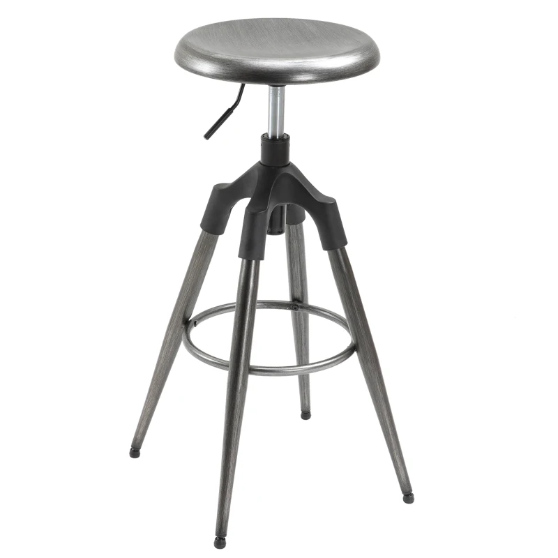 HOMCOM Industrial Backless Bar Stool Metal Swivel Seat Adjustable Height  Silver