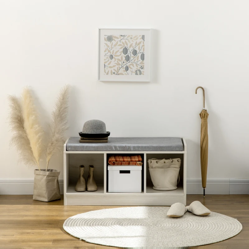 HOMCOM Shoe Bench with Storage Cubes, Shoe Cabinet with Cushion and Open Compartments, for Entryway, Hallway, White