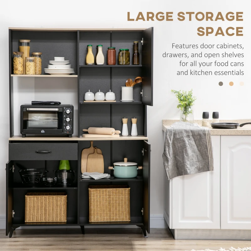 HOMCOM 71" Freestanding Kitchen Pantry, Buffet with Hutch, Modern Storage Cabinet Cupboard, Microwave Cabinet with Doors and Adjustable Shelf, Black