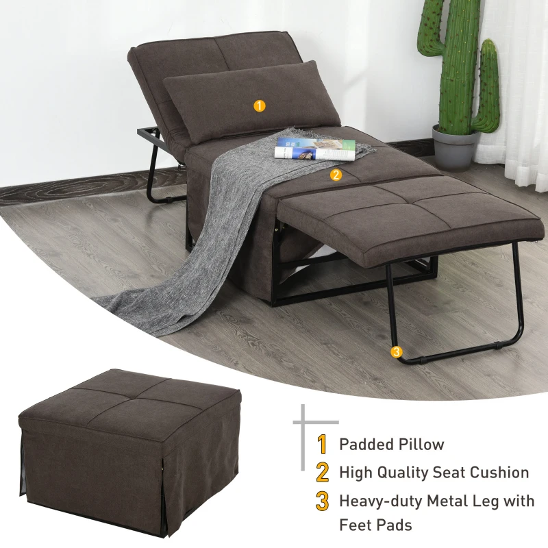 HOMCOM Sofa Bed, Convertible Chair 4 in 1 Multi-Function Folding Ottoman Modern Linen Guest Bed with Adjustable Sleeper for Small Room Apartment