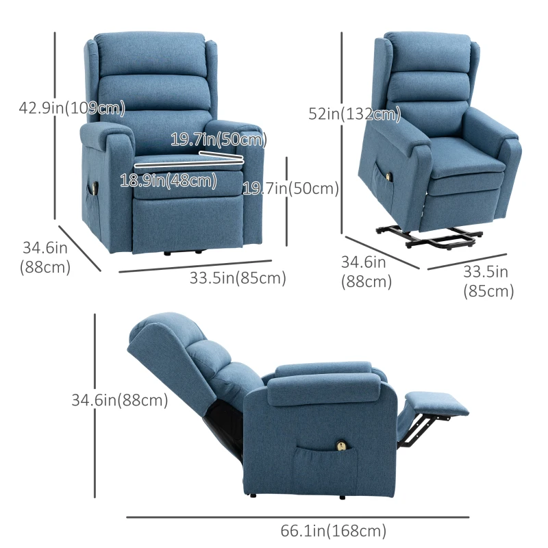 HOMCOM Electric Power Lift Recliner Chair for Elderly with Footrest Linen Reclining Chair for Living Room (Blue)