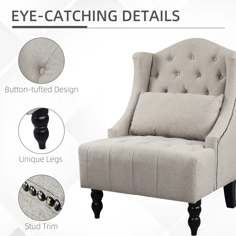 HOMCOM Tall Tufted Wingback Chair Nailhead Living Room Grey