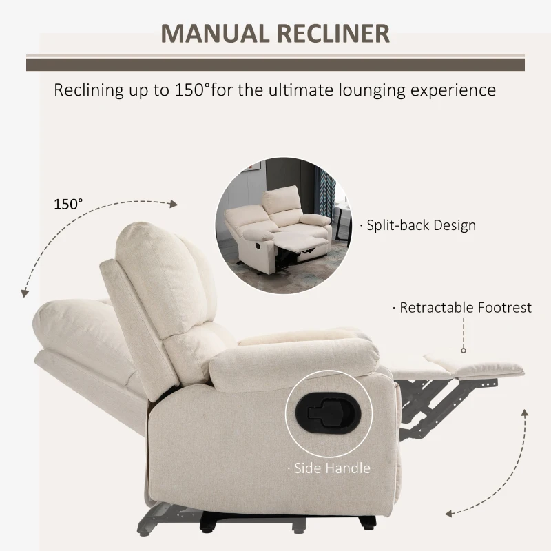 HOMCOM Double Reclining Loveseat, 2 Seater Manual Recliner Chair, Upholstered Reclining Sofa Chair with Footrest and Split Backrest, Beige