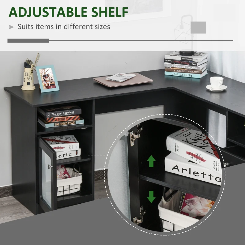 HOMCOM L-Shaped Corner Computer Desk  PC Workstation Student Writing Table with Storage Shelf & Drawers for Home Office